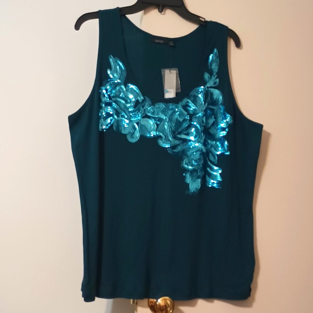NWT ~ Apt. 9 Embellished Teal Colored Tank with Blue Sequins (Size: 2X)